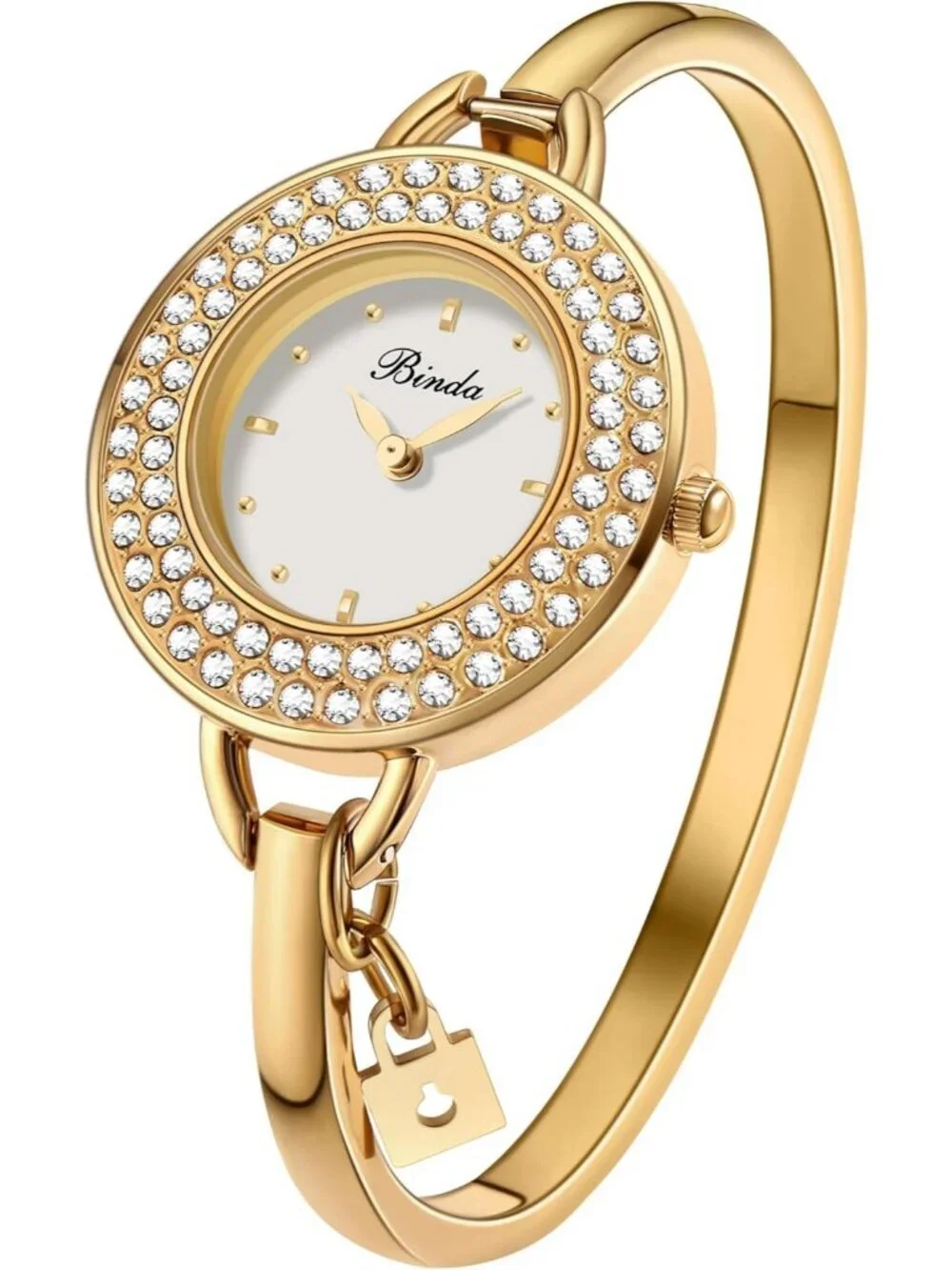 Binda Womens Gold White Quartz Stainless Steel Bracelet Elegant Dial Round Watch